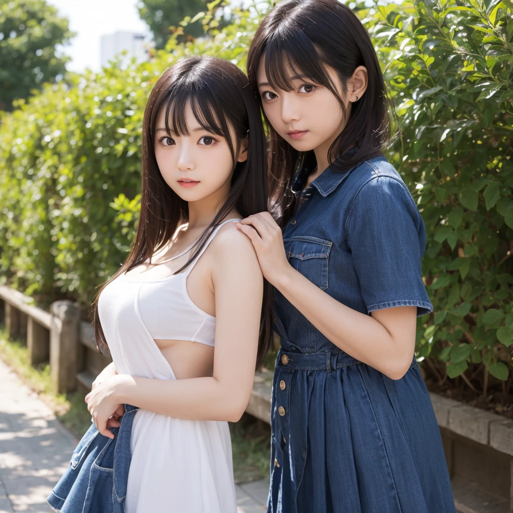 1girl in, 22year old, gradient, up looking_で_viewer, Black_hair, Solo by JM, Yoshiko Akishino, Shorthair, sisterhood, a park