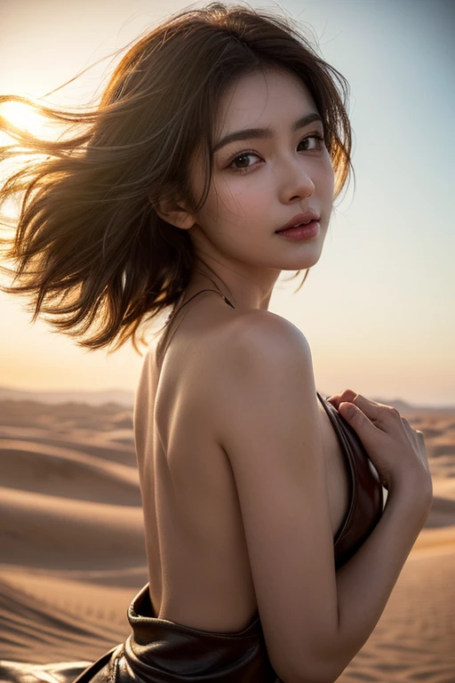 masterpiece、A detailed eye、超hight resolution(reality:1.4) A slender,skinny body、being thin、thin and long legs、 (A hyper-realistic), (hight resolution), (8K), (ighly detailed), (ultra-detailliert), 详细的脸,、NSFW、collage、fullnude、((((Naked play、A desert))))、embarrassed from、(((tanned brown skin、Sunburn marks、slaves、Smeared with sand、Sandy)))、Lunette de soleil
