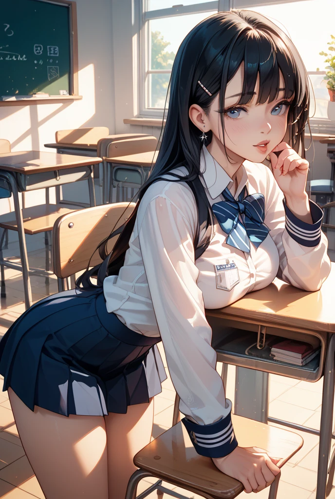 Anime girl sitting at a classroom desk with a blackboard, beautifulアニメのhigh school girl, cute anime girl, white pantiesー,cute, seductive anime girl, anime moe art style, squatbeautifulanimegirl, anime best girls, Smooth anime CG art, attractive anime girl, cotton panties,surreal , young anime girl、wear sneakers、white panties、full color、(muste piece、 best quality:1.2)、High resolution、high resolution、in 8K、🎁Live-action、Raw photo、highest quality、masterpiece、 extremely delicate、High definition raw color photo、professional photography、 wonderful face and eyes、超High resolution、Raw photo、beautiful、beautiful、beautiful girl、(solo:1.2)、 black hair、big 、blush、smile、big 、 、view audience、squat、(Crouching panty shots:1.2)、fully exposed panties、blush、shy smile、outdoor、outside of home、Obscene content、pornography、high school girl、sit with one's knees、sit with your heels on the ground、hold your knees with both hands、shins facing forward、body facing forward、sit with your heels on the ground、open legs、open crotch、white panties、8k photo、Live shooting、最high resolution、masterpiece:1.2、real、photorealistic、high contrast、photon mapping、Realism、Super detailed、professional lighting、Low - Angle:1.2)、(1 girl)、(solo:1.5)、(Height is 165 cm), (18才のhigh school girl), (Japanese high school uniform)、(summer blouse:1.2)、(plaid short skirt:1.2)、(white shirt with student ribbon:1.2)、(squatting down looking straight ahead)、(open crotch:1.2), (white panties:1.5)、(camel toe)、(white sneakers:1.2)、 (perfect proportions:1.2), (White panties are visible under the skirt:1.5), (The detailed shape of the female private parts is clearly visible:1.4), (have pubic hair:1.4), (textured skin)、I can see the cleavage、(8K、RAW photo、highest quality、masterpiece:1.2)、(realistic、Photoreal)、1 girl、from the corner of your eye1Tsu Mole、((white blouse、sailor suit、red tie、Below-the-knee length red checked pleated skirt))、(high school girl)、40 years、Skirt rolled up、gal、lots of eyelashes、glitter on eyelids、skeletally correct、thi