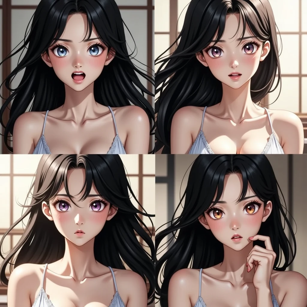 create an avatar of a female character, in various poses, anime vampirella on a white background, hyper-realistic full-body frank frazetta