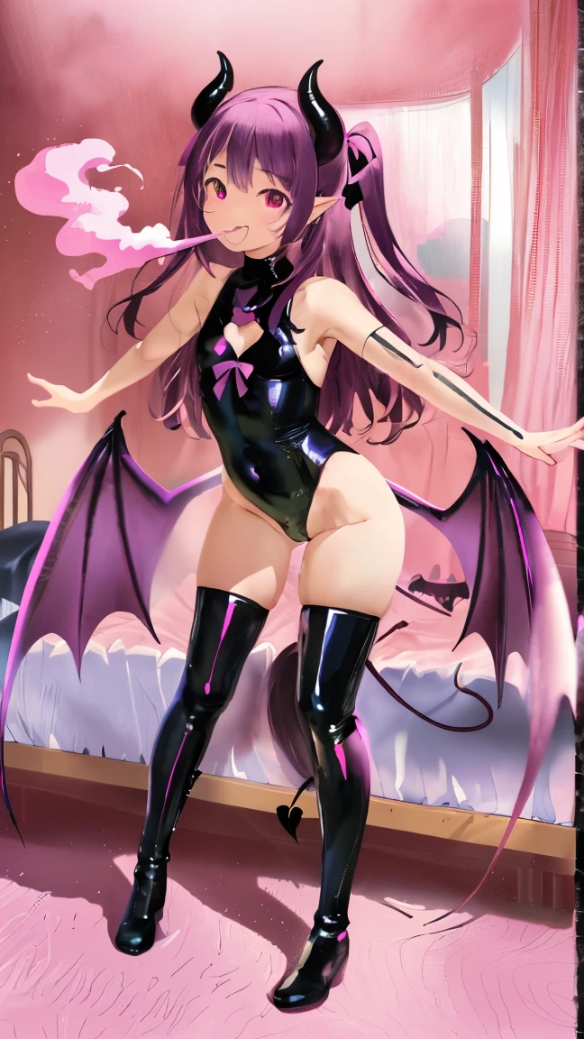 (((green skin:1.2))),(Medium hair),(pink color hair),(Black Sclera),((medium breasts)),((slender adult)),((highest quality)), ((masterpiece)), (be familiar with), Perfect Face,1 boy and 1girl are having sex on bed,succubus woman,Demon woman,((demon horn)),((demon wing)),((demon tail)),crotch tattoo,smile,squat,(1boy),(penis),(cowgirl position),reverse sex,riding sex,Leg spread,squat,semen,Liquid is dripping
