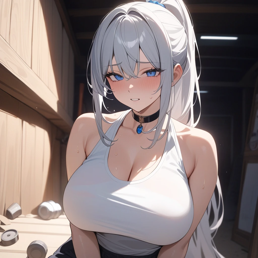 (((SHARP detail perfect face))), big breasts, (nice hips), detailed skin, ((masterpiece)), best quality, (SHARP details), 4k, ((female gladiator)), ((dark skin)), (cat ears), (cat tail), ((platinum blonde hair)), (slave collar) with heart pendant, amber eyes, long hair, tomboy, (mature woman), ((white tanktop)), ((happy)), smiling, ((on a date)), denim shorts, park, (wholesome girlfriend), (asking for a kiss), ((((come hither)))),