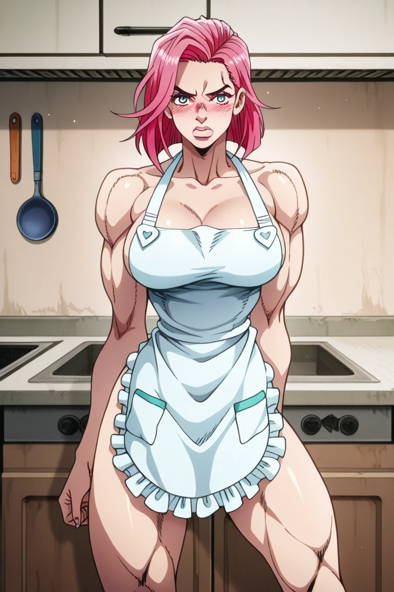 kushina, red hair,lingerie tiny tight bikini, barefoot, full body shot, kitchen background, muscular female, tall female, perfect body , ((looking back)), ((kneeling)), ((huge breasts)), POV
