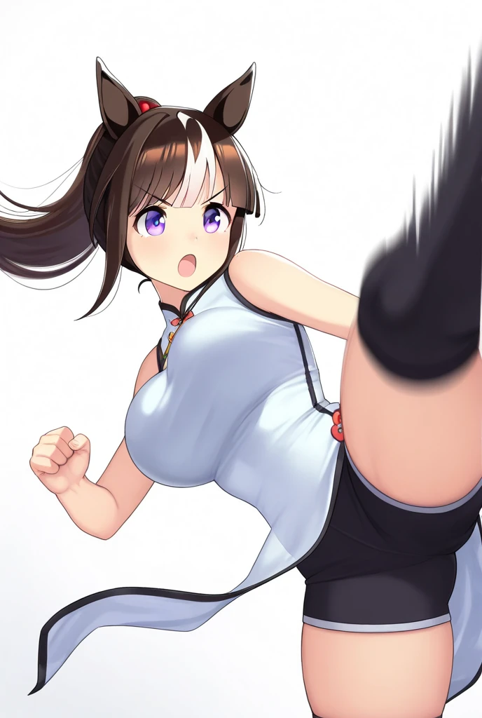 virgin killer sweater, detached sleeves, gray sweater, single hand victory pose, upper body, zoom out, white background, huge ass , ass , ,, thighs , big thighs , thicc thighs , ass , standing split , standing spilt legs , thighs , side thighs , nude spreading legs , open legs ,, spreading legs , standing legs , thighs ,