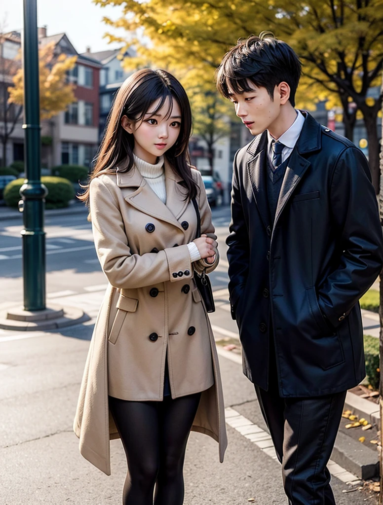 pretty couple, 1 boy, 1 girl , full body,passionate