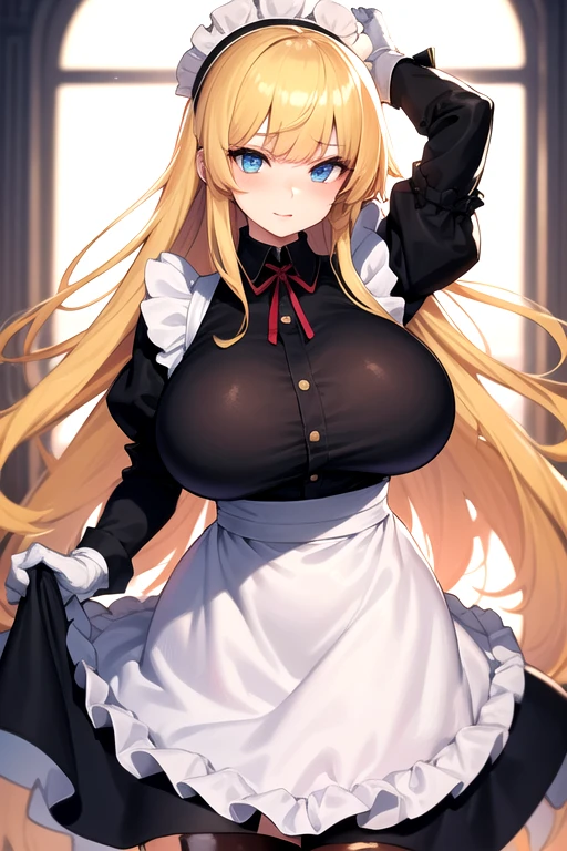 (Best Quality, Masterpiece),sexy, erotic, 1girl, 18 years old, Contempt, pride, long hair, ((blue eyes)), looking at viewer, looking at viewer, warm light, ((big breasts)), ((ashamed)), (((blushing))), (((sexy))), cum, bedroom, ((panties)), (cleavage), (((short skirt))), (((panties))), bed, (((maid outfit))), ((big boobs)), (((thick thighs)))