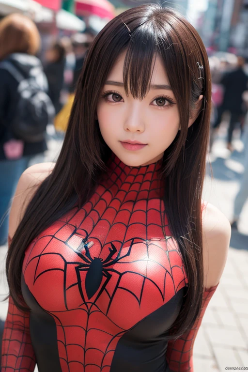 (1 girl:1.3), alone, (((Very detailed face)))), ((very detailed eyes and face)))), beautifulディテールの目, body parts__, official art, unified 8k wallpaper, Super detailed, beautiful and beautiful, beautiful, masterpiece, 最high quality, original, masterpiece, ultra-detailed photos, 最high quality, ultra high resolution, realistic realism, sunlight, full body portrait, amazing beauty, dynamic pose, delicate face, lively eyes, (from the front), she is wearing a Spider-man suit, Red and black color scheme, Spider, detailed face, Detailed complex and busy background, Messy, nice, milky, highly detailed skin, realistic skin details, visible pores, clear focus, volumetric fog, 8K UHD, Digital single-lens reflex camera, high quality, film grain, Fair skin, photorealism, lomography, stockings, translucent