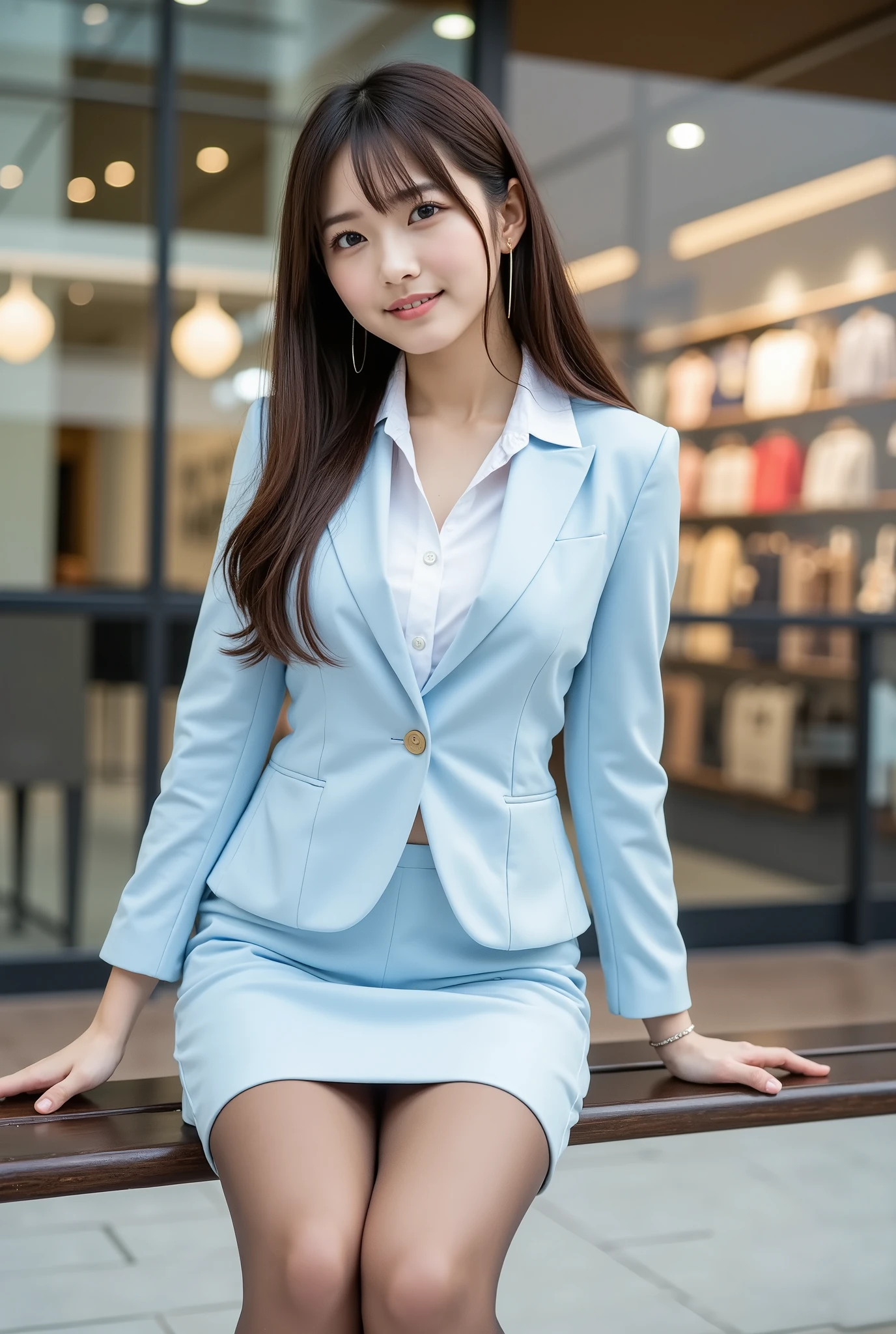 (group photo, multiple girls, Cute Japanese woman with a perfect body, 6 girls), (office ladies), (masterpiece, high quality:1.2), big breasts, Office Suits, (smile), (office), highly detailed face, navy suit、break, ((black choker, big breasts, blue eyes)), uniform, smile、bangs, Bright white skin, grace, Transparent air, (8k RAW photo:1.1), Natural light, 6Women, japanese idol