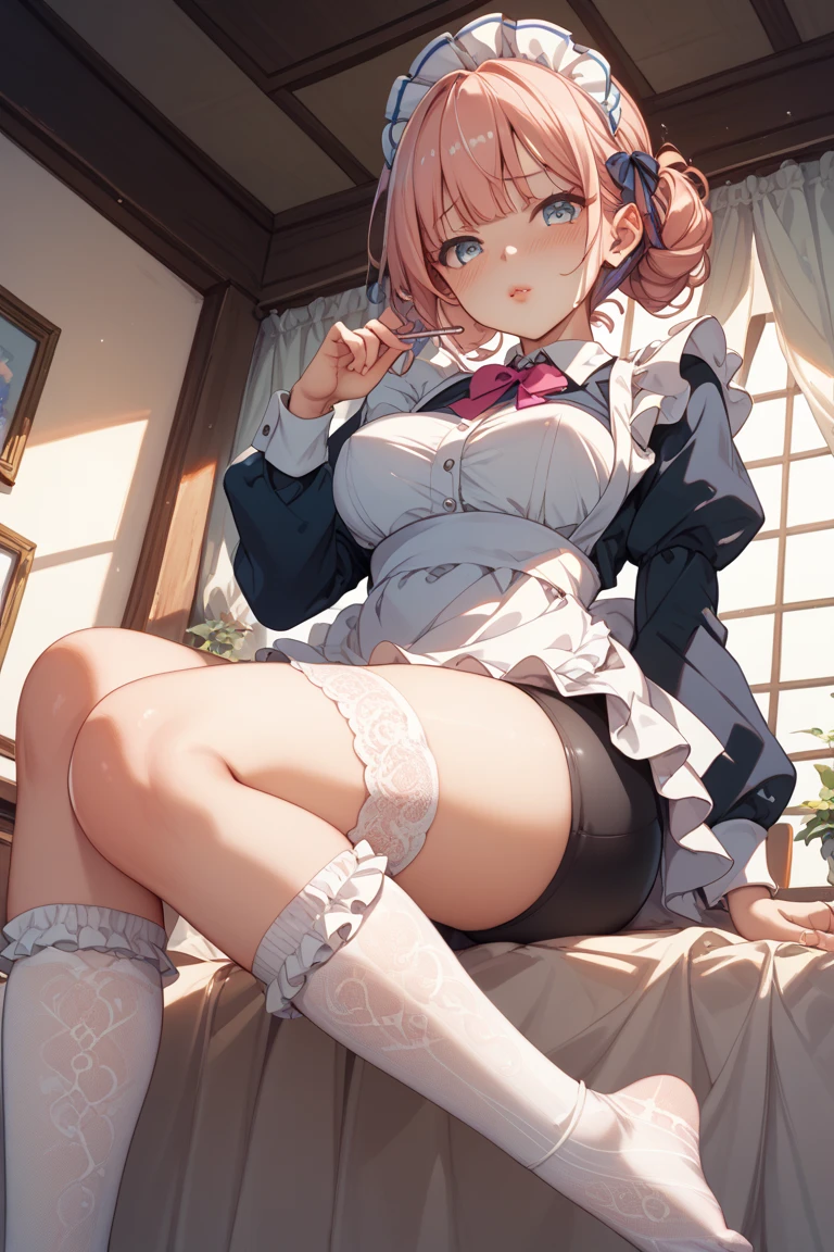eaArt bot upscaling default is 22:25:26k wallpaper, masterpiece, highest quality, Super detailed, 30~40 years, full body shot, mature woman, beautiful mature woman, nightgown and underwear, enchanting smile, thick lips, Chubby lips, blush, looking at the viewer, provocative expression, short hairstyle, cleavage, Plump、curvy hips、attractive face、naughty face、sexy lingerie 、an inviting gaze、Expression of emotions、(((Lewd underwear)))、erotic see-through lingerie set、Standing position、gorgeous accessories、raise your butt, from below, (NSFW: 1.4)、exposed chest、(((gasping face)))、Openwork decoration,(((see through dress)))、(((R-18)))、Hakari_Whirlpool, pink hair, medium hair, hair ornaments, hair flower, green eyes, , black skirt, mini skirt, pleated skirt, black jacket, white shirt,collared shirt, long sleeve, neck ribbon,ribbon, thighs, big breasts, Are standing, cowboy shot, looking at the viewer, outdoor, blush, 1 girl, (masterpiece:1.3), (High resolution), (8K), (very detailed), (4K), (pixiv), perfect face, Nice eyes and face, (highest quality), (Super detailed), detailed face and eyes, (alone), rough skin, confused, High resolution、beautiful eyes