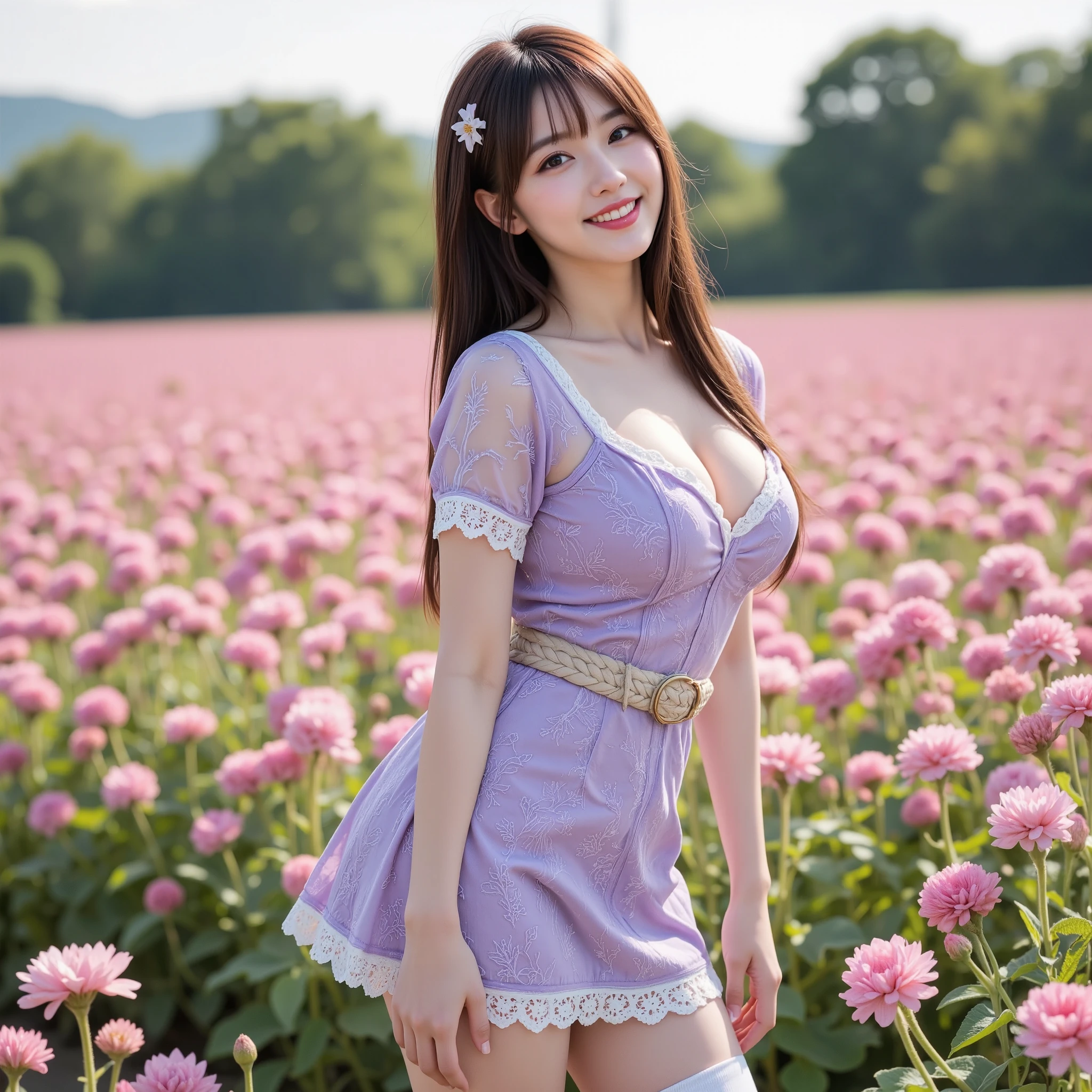 (photo realistic:1.4), (hyper realistic:1.4), (realistic:1.3), (smoother lighting:1.05), (improve cinematic lighting quality:0.9), natural light, cherry blossoms in full bloom, girl in uniform standing in front of the school gate, beautiful , highly detailed official artwork, realistic 3d style, hyper realistic, (like a smile that makes you smile), cute eyes, beautiful girl with short hair, attractive facial expression, smiling woman, , (big breasts:1.5, nipples, realistic, areola, realistic), wide hips:1.0, big ass:1.0, (pussy, realistic), full nude, uncensored,
