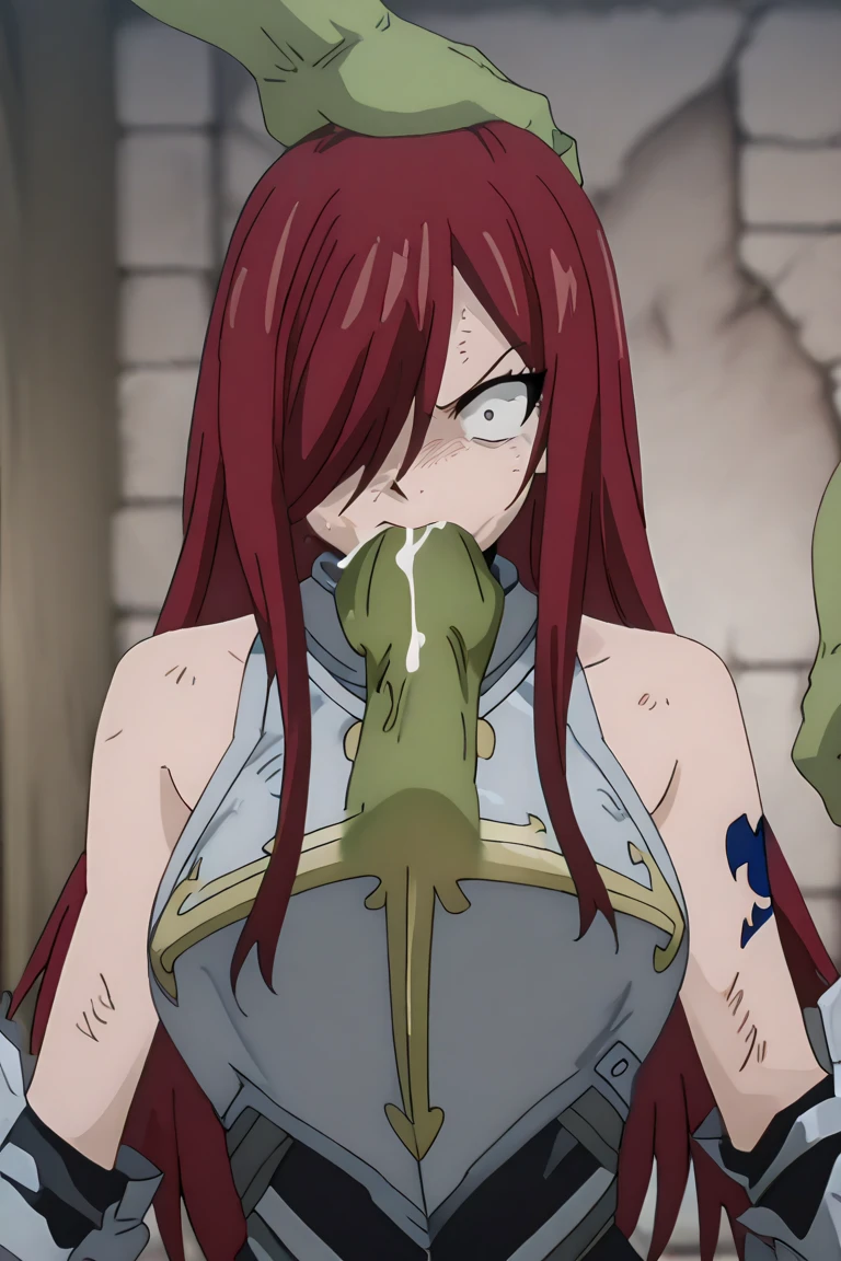 (Erza Scarlet - Fairy Tail),(high quality, Super detailed, 最high quality, Very detailed, beautiful, masterpiece:1.5),(Facial Realism:1.5),(Nsfw:1.5,Shirayuki Hime:1.5,Nose Hook:1.5,Default attire:1.5,Obscene and angry face,超Cross-eyed:1.5,Eyes up:1.5,ahegao:1.5),(Cyborg mecha monster helmet:1.5,Cyborg mecha monster suit:1.5),(Super strong super huge giant mean face:1.5,Cross-eyed:1.5),(Official photo,Real People,Default face),(Anna Kami:1.5,Nose Hook:1.5),masterpiece, 最high quality,Flat Chest,Kiss Gloss, Mischievous Smile,Cheek to Cheek, how,how around nose,orgasm, Happy,View your viewers,Ahegao,Open your mouth and breathe in,Sniffing a lot,Super strong, super huge nose,Ahegao,Open your mouth,Open your eyes,(Brainwashed,Super Smile,climax,Acme Face,(1boy,Gigantic Big Penis,Vacuum fellatio:1.5,Cum in nose),(Confused evil look:1.5),(maid, maid apron, maid headdress),