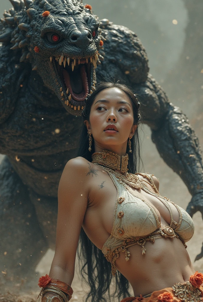 top-quality、Thai Girl 、 high resolution、(White Dragon Armor)、(((Colossal tits))),(((Variety of hairstyles))、(((Take different poses))),(Wearing a beautiful crown made of jewels),(Photorealsitic:1.4)、Raw photo、1 girl、long hair、glowy skin、(((Japan Dragon)))、(((Reveal micro bikini))),(Gorgeous Jewelry Necklaces)、(Mystical expression)、(Full Body Angle)、(Fight big dragons)、A dark-haired、poneyTail、(Detailed: White Metal Bikini)、(Detailed and beautiful flower garden)、Precipitous cliffs、(Western castle background)、((super realistic details))、portlate、globalillumination、(sexypose)、Shadow、octan render、(Random hair)、8K、Raw skin is exposed in cleavage、metals、Details of complex ornaments、Thailand details、highly intricate detail、Realistic light、Blue eyes、radiant eyes、Facing the camera、Precipitous cliffs、Toostock、(Full Body Angle)、(veils)、(((Heavy Big))),(A person who sees with calm and goddess-like eyes)Happiness:1.2)、