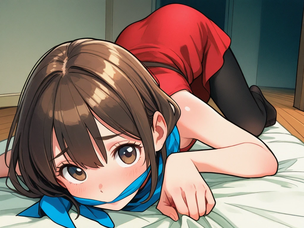 1girl, arima kana, oshi no ko,bedroom,lying on a bed, ,gaged,ballgagand behind back,vibrator in sex organ,mastiece,very aesthetic,newest,nsfw