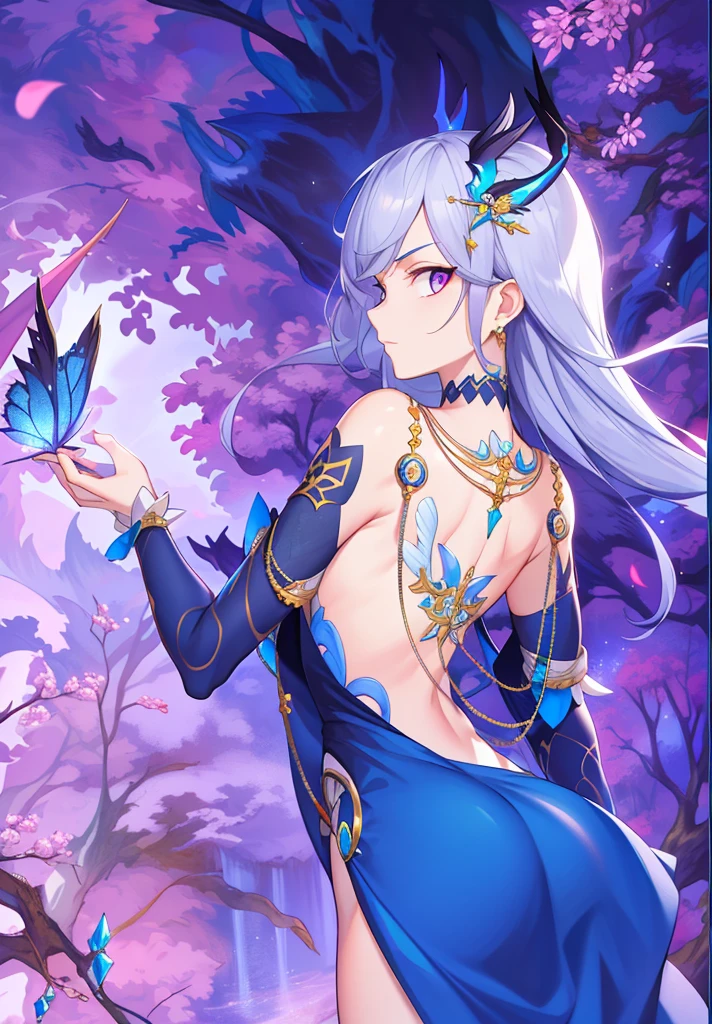tmasterpiece,HighestQuali,Anime girl with butterfly in hand and butterfly in hand, beautiful fantasy anime, ((a beautiful fantasy empress)), a beautiful fantasy empress, beautiful and seductive anime woman, Beautiful anime woman, Anime fantasy artwork, Anime fantasy illustration, Beautiful anime artwork, Detailed key anime art, 8K high quality detailed art, Keqing from Genshin Impact, Anime goddess, Beautiful anime art