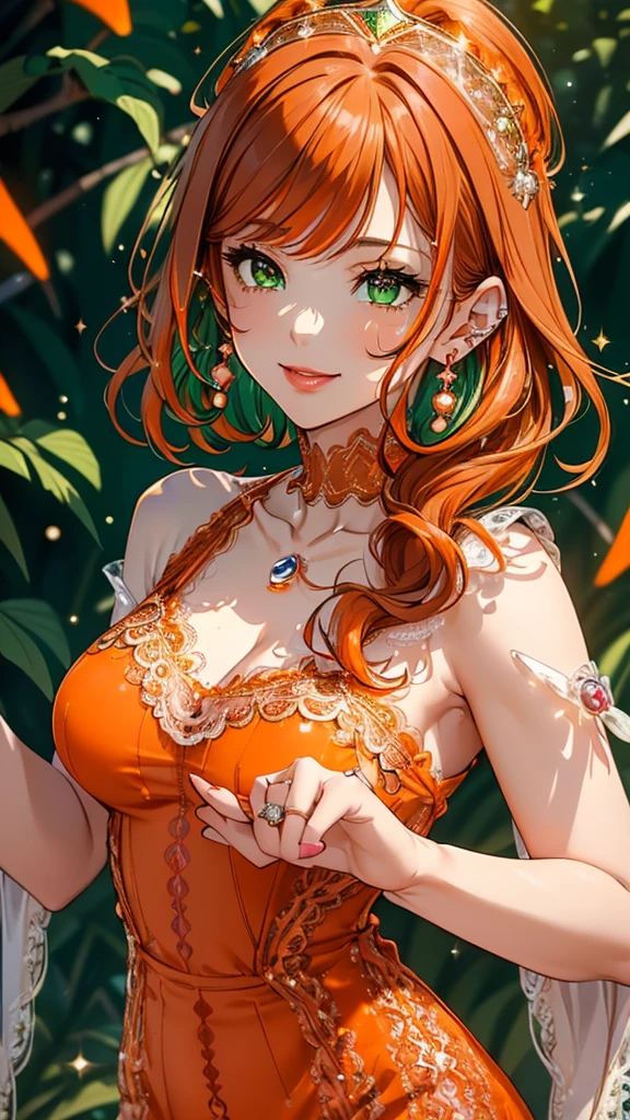 orange-peach with spotted creamy coral fur, and green eyes. She wears a indigo construction gear. . SPARKLE; GLITTER