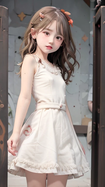2-year-old child,Children's clothing,skirt by the,Lace,Bow knot,layered skirts,pink miniskirt,yellow-tops,Long hair,close-up, ass