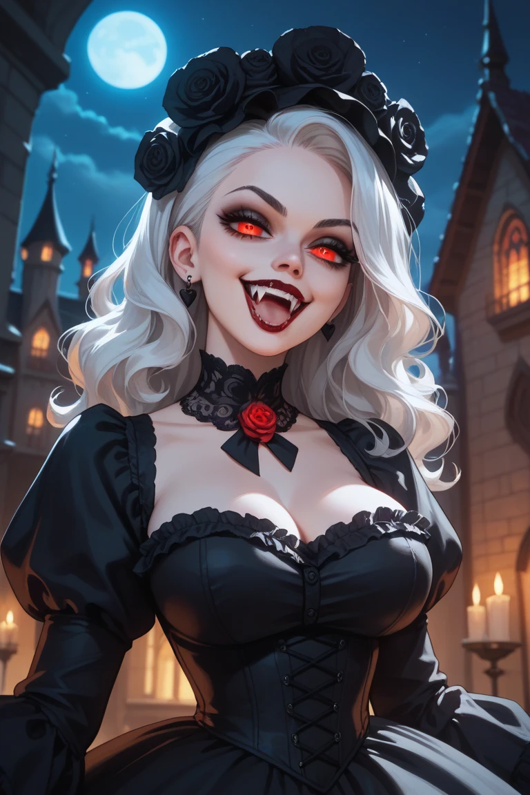 vamp1rebr1ar, grey sclera, smile,outdoors,cleavage, nsfw,boobs out,  <lora:br1ar-t2-000030:0.8>
