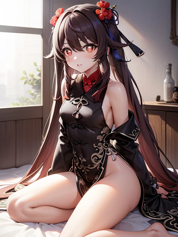 ((masterpiece,best quality)),high resolution,ultra detailed,8k,16k,detailed background, perfect lighting,detailed beautiful eyes,1girl,solo,nsfw,embarrassed,blush,(bottomless,all fours,from behind:1.4),close up anus,hetero,fisheye lens,show your butt,(sweat,steam:1.2),look at viewer,in heat,wavy mouth,sparkle \(honkai: star rail\),twintails, hair ornament,mask on head, detached sleeves, choker,off shoulder kimono, obi, singlshort stature,little_girl,small breast,black hair,twintail,red eye,(anime style:1.2),hotel room,night