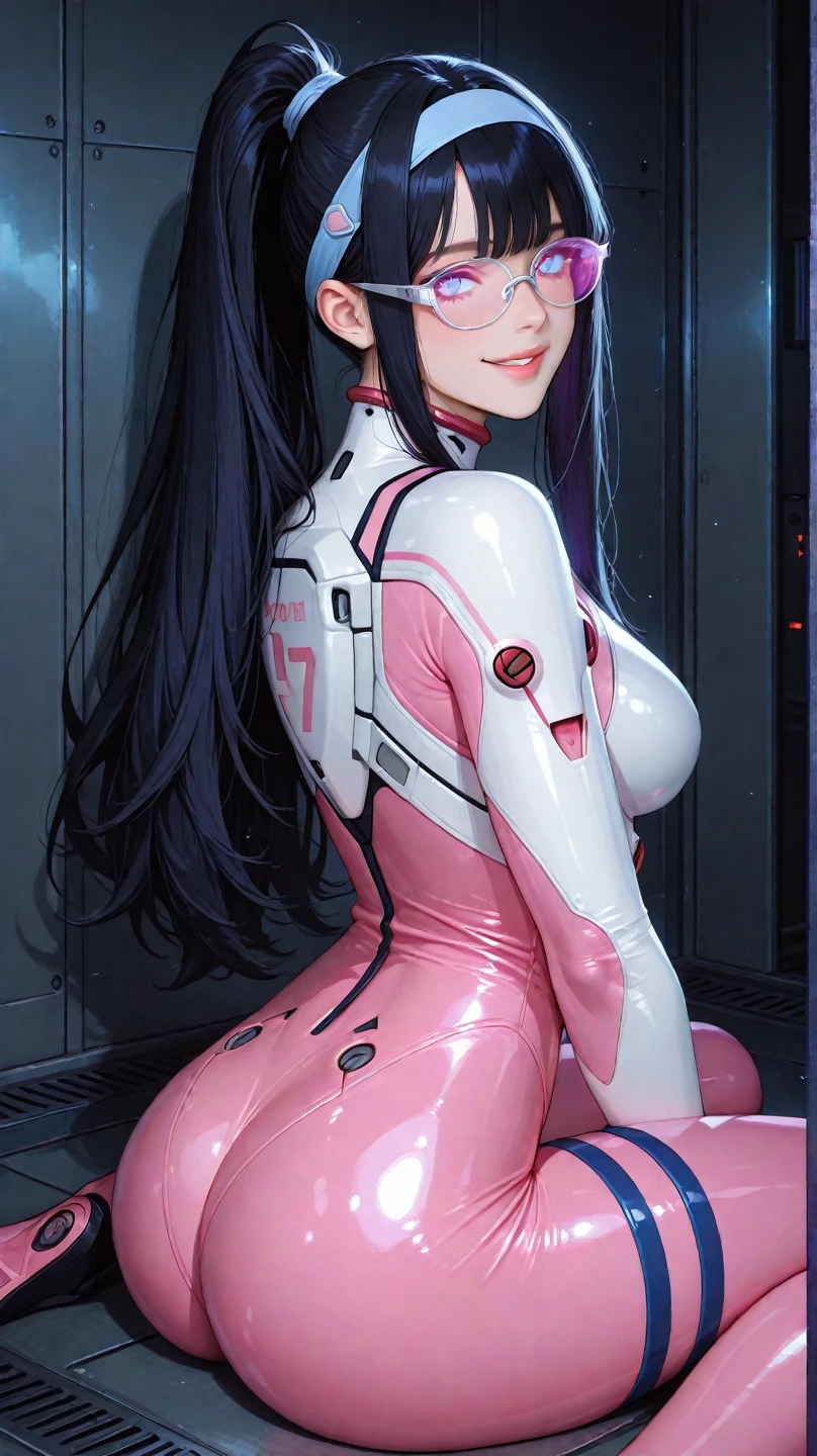 masterpiece, best quality,  1girl,  <lora:longtail_bob-1.0:1> longtail bob, android, bodysuit, lcd display, parted lips, mismatched pupils,