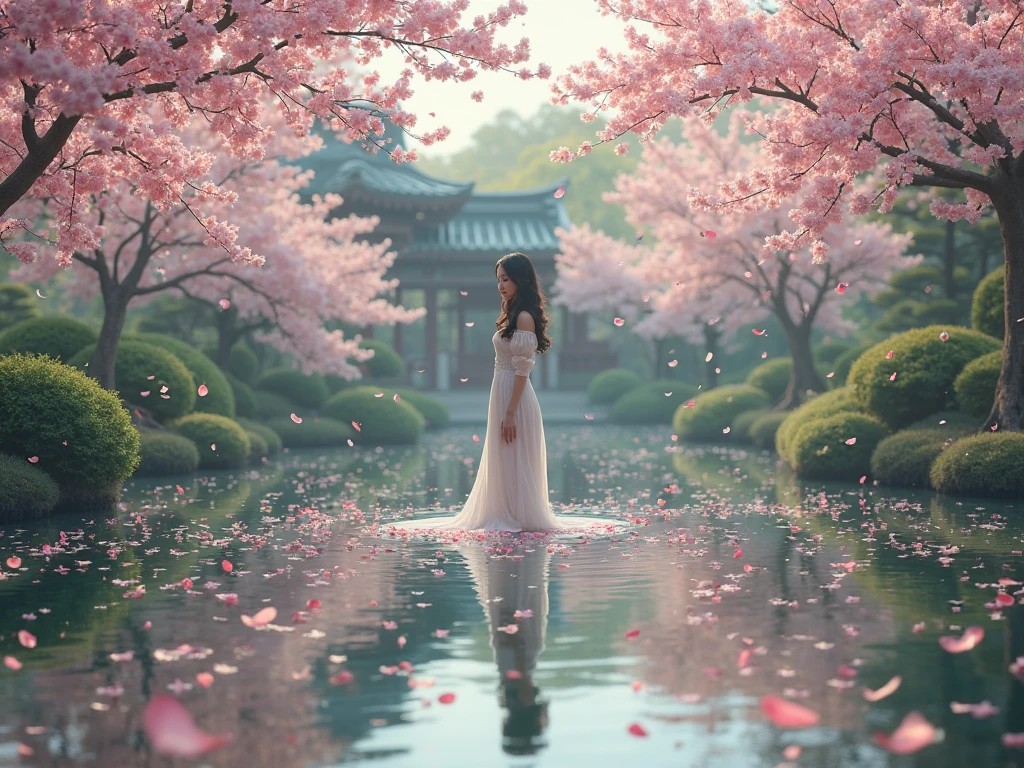 NSFW, Zhongfeng Hua, 1 Girl, Solo, Hanfu, ancient_chinese_architecture, Flower Garden, Flower Garden, Flowers, Too Beautiful Costumes with Beautiful Accessories and Flowers Countless petals fluttering, intricate background with fluttering costume fabrics, small light sources fluttering, divine Background (White smoke: 1.3) (Photorealistic:1.4), Zentangle, Mandala, entanglement, official art, Unity 8K wallpaper, ultra detailed, beautiful and aesthetic, masterpiece,top quality, (Dynamic Angle:1.4), Glowing skin, (Floating colorful glow:1) The most beautiful form of chaos, elegant, brutalist design, vivid colors, romanticism, dynamic dance, half_naked, --auto --s2
