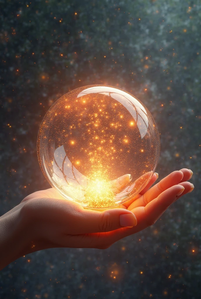 A small magic orb, shimmering sphere with a surface that seems to contain swirling galaxies and shifting patterns of light. Realistic, hd, detailed, intricate, glowing, magic item