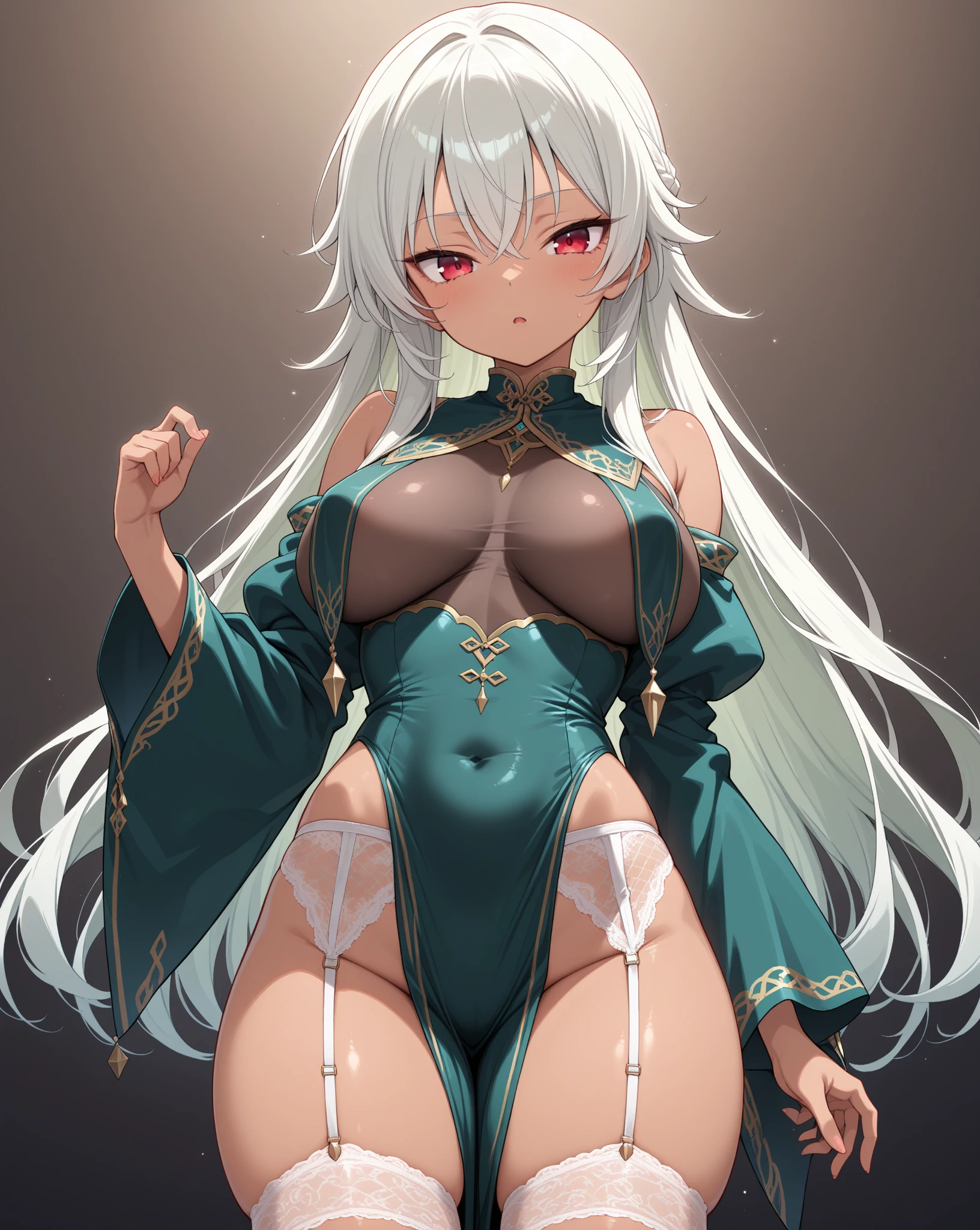 1girl, breast suppress, white shrug, bikini, hair ribbon, wide hips, large breasts, animal ears, thighhighs,
((melhor qualidade)), ((master part)), ((circunstanciado)), Realistic, intrincado, 16k, HDR, RTX,(masterpiece, top quality, best quality, official art, beautiful and aesthetic:1.3), illustration, beautiful detailed eyes, pantyhose white, calcinha cravada branca, sorriso sedutor