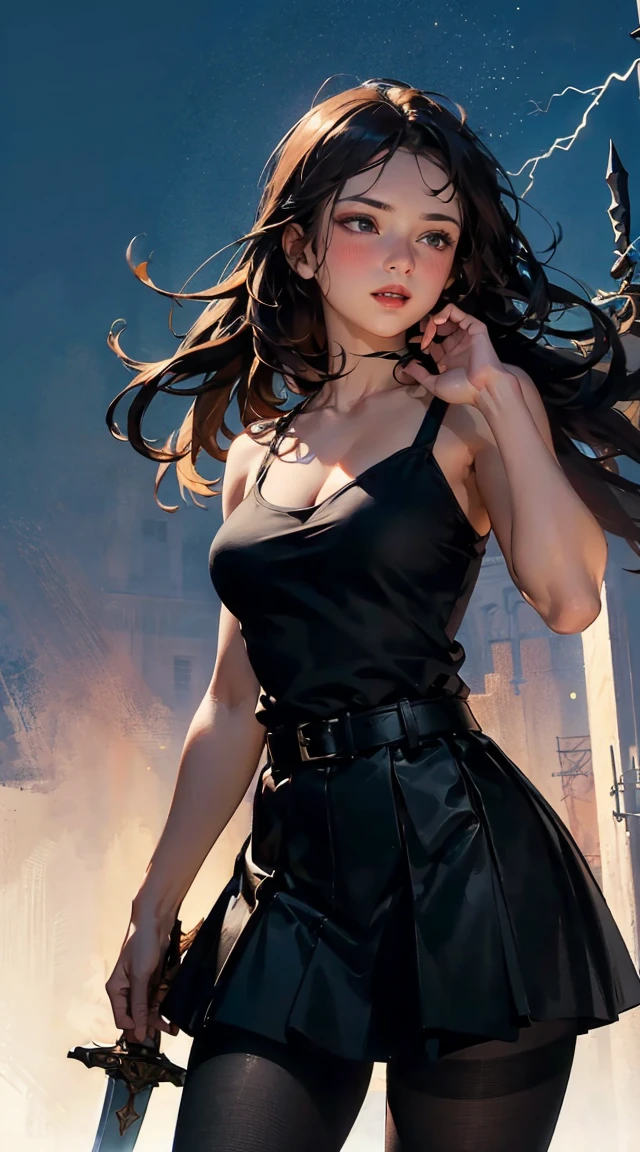 ((Best Quality)), ((Masterpiece)), ((Detailed)), (Immersive), (impressive), ((The vibrant)), Anime style, petite girl, black_hair, high_ponytail, sundress, Beach, vector art, vector illustration, Scalable art, selective focus, fine art photography, background blur