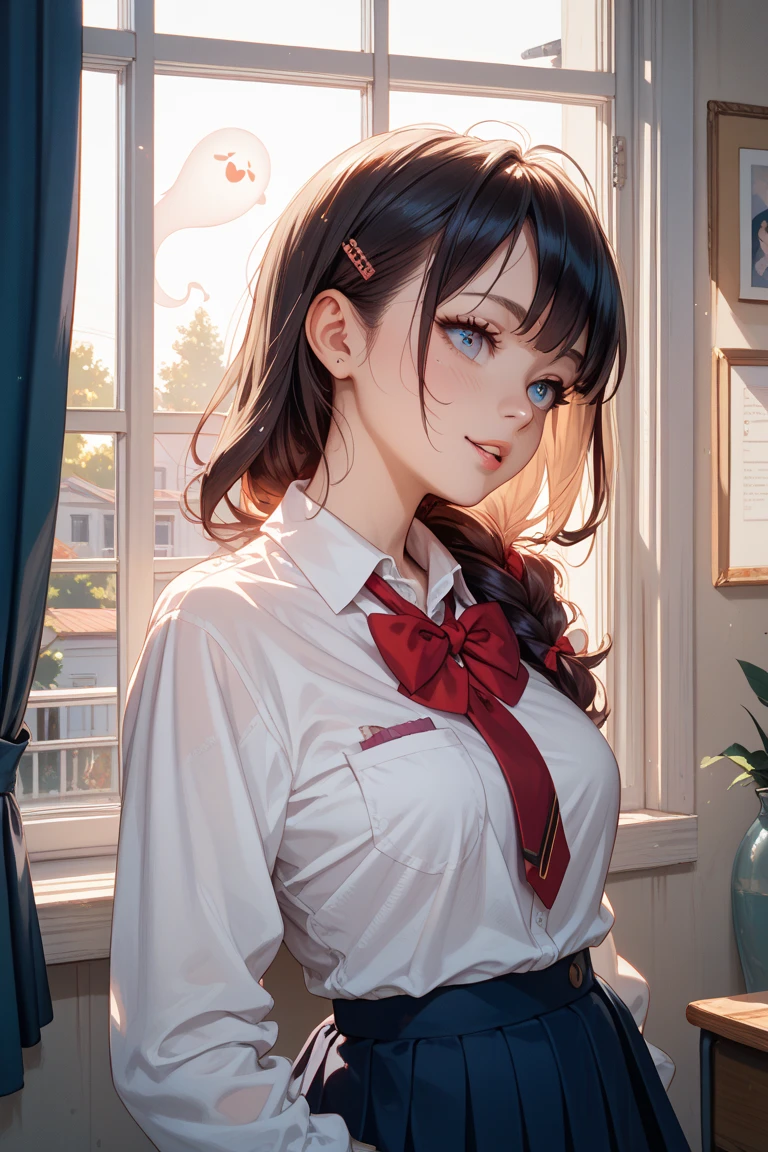 looking at viewer,high school girl,leaning forward,(random cute clothes),(random Lively pose),(Thin type),(large breasts),(random hairstyle),(Highest image quality, (8K), Ultra-realistic, Best Quality, High quality, High Definition, high quality texture, high detailing, Beautiful detailed, fine detailed, extremely details CG, Detailed texture, realistic representation of face, masterpiece, presence)