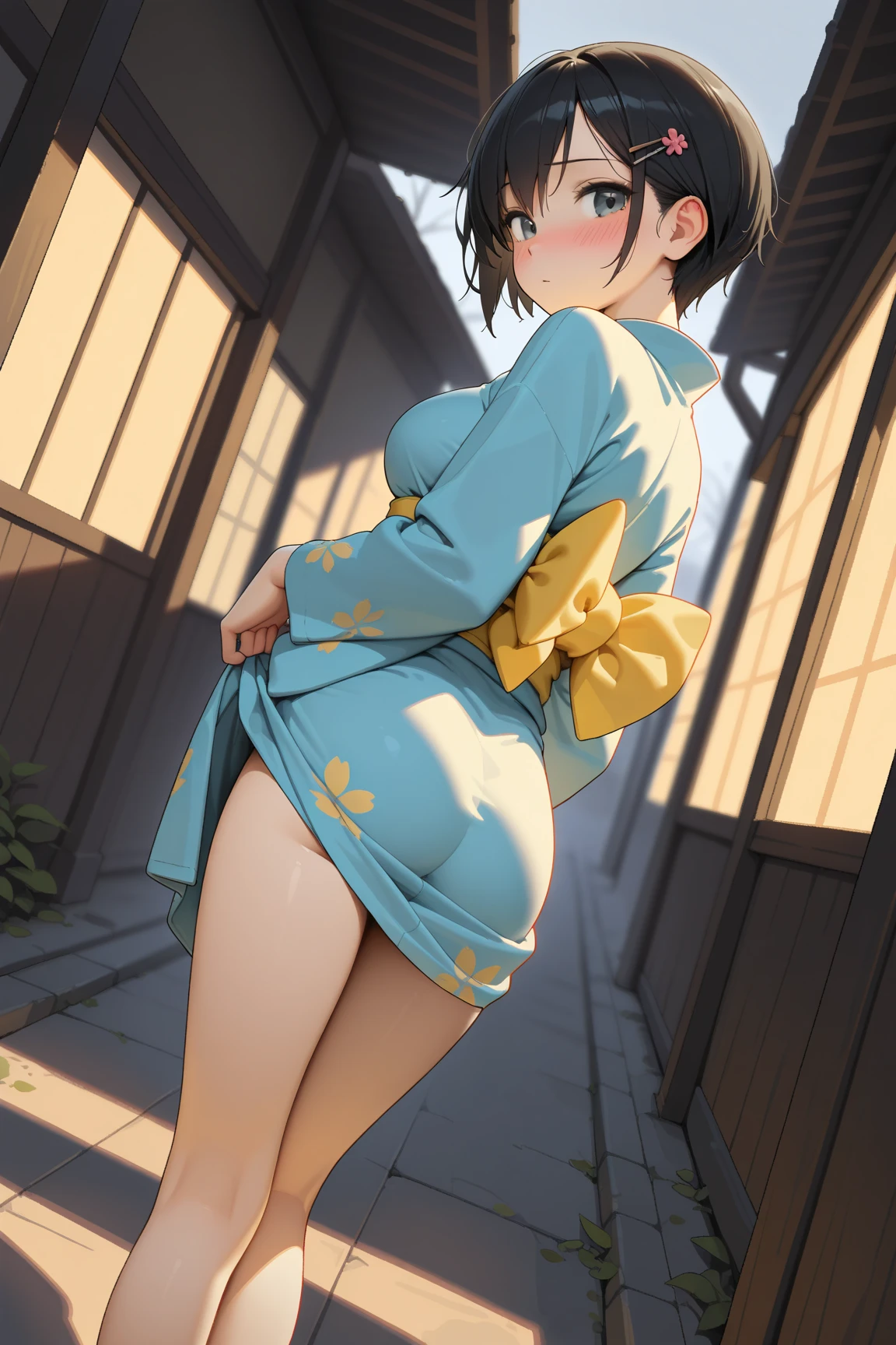 girl, Sweat, vapor, Center of chest, shy, Great hands, Looking at the audience, Cute Smile