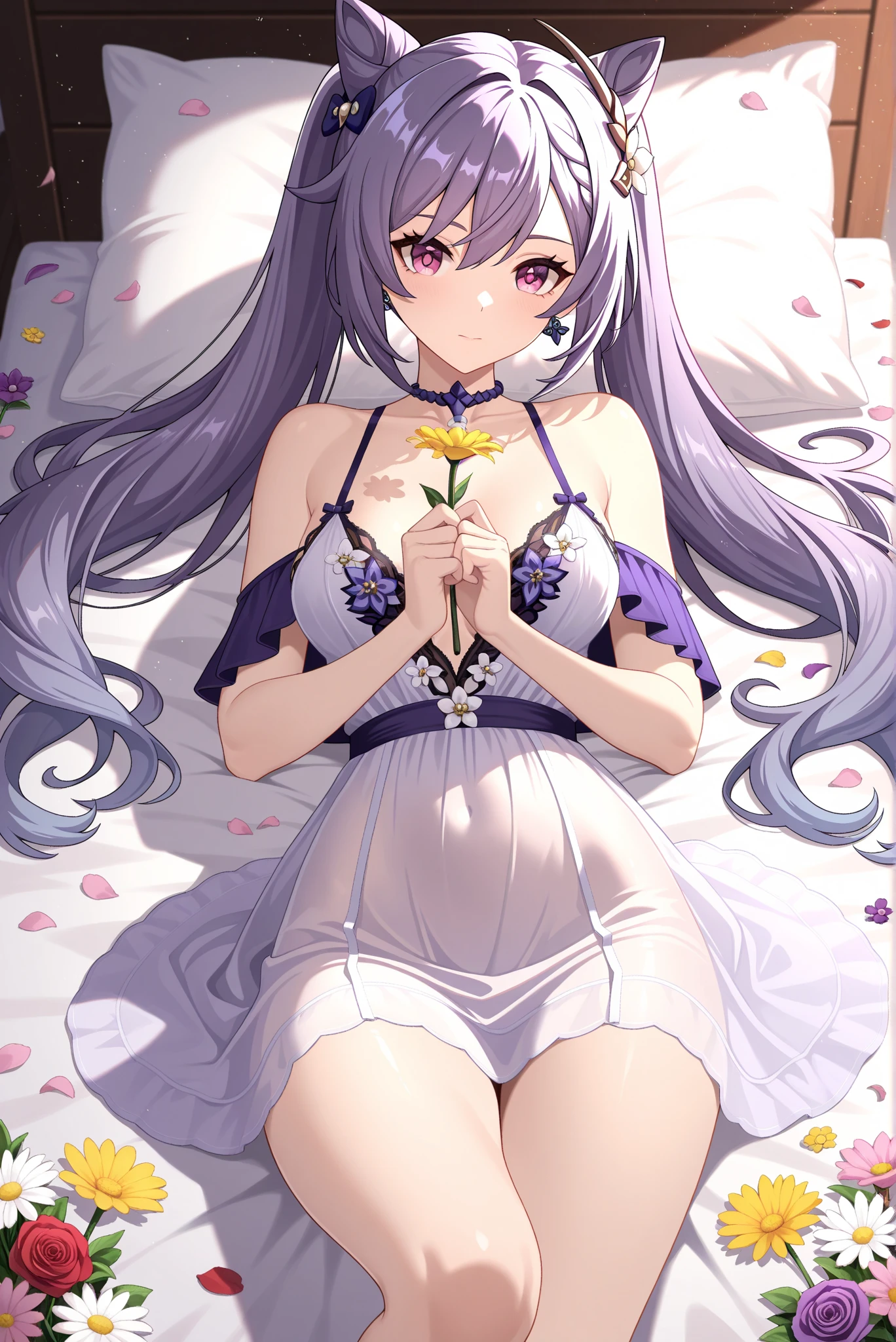 tmasterpiece,
Long straight purple hair, a purple eye, Smile light therapy, Fairy garden background,
blindfolds, barechested, ,White sexy bra and stockings, white panties, , huge white magic circle, white magic circle,
Brilliant light effects, shocking art, Aesthetics and Fine Arts