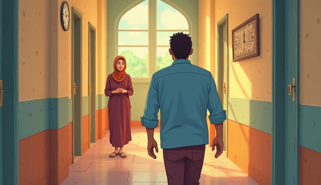 The 20 years old girl secretary and look at a that mwn He's 2 his waring a red t shirt and the girl is Muslim his love that men one side background like a he's enter the home with he's friend s