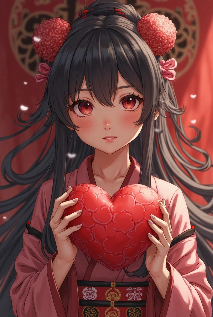 A hot anime girl has a large heart and she where masks