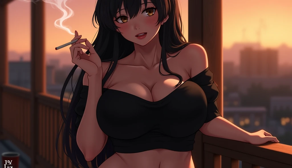 score_9, score_8_up, score_7_up, score_6_up, uncensored, Yor Briar, black hair, earrings, white hairband, hairband, long hair, sidelocks, red eyes, naughty face, shiny skin, sweating, steaming body, heavy breathing, BREAK (masterpiece:1.2), best quality, high resolution,(detailed eyes:1.3), perfect lighting, (perfect hands, perfect anatomy), large breasts, sitting on table, (holding condom:1.3), condom, front-tie top, white crop top, short sleeves, miniskirt, pleated skirt, thong leotard, white leg warmers, indoors, evening, window, cityscape, BREAK, tongue out, saliva, drooling, sweating, cum on breast, 