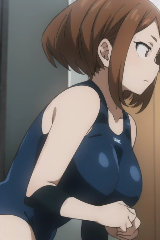 Rose、25-years old、beautiful legs and big breasts、Brown hair、short-hair、hight resolution、8K、A smile、opens legs、Wet、エロ、Beautiful legs、Model body type、White High Leg、Blue boots、Blue gloves