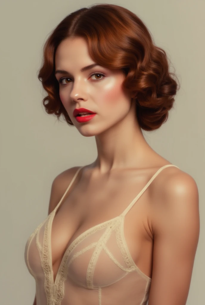 attractive redhead woman wearing 1950s clothing