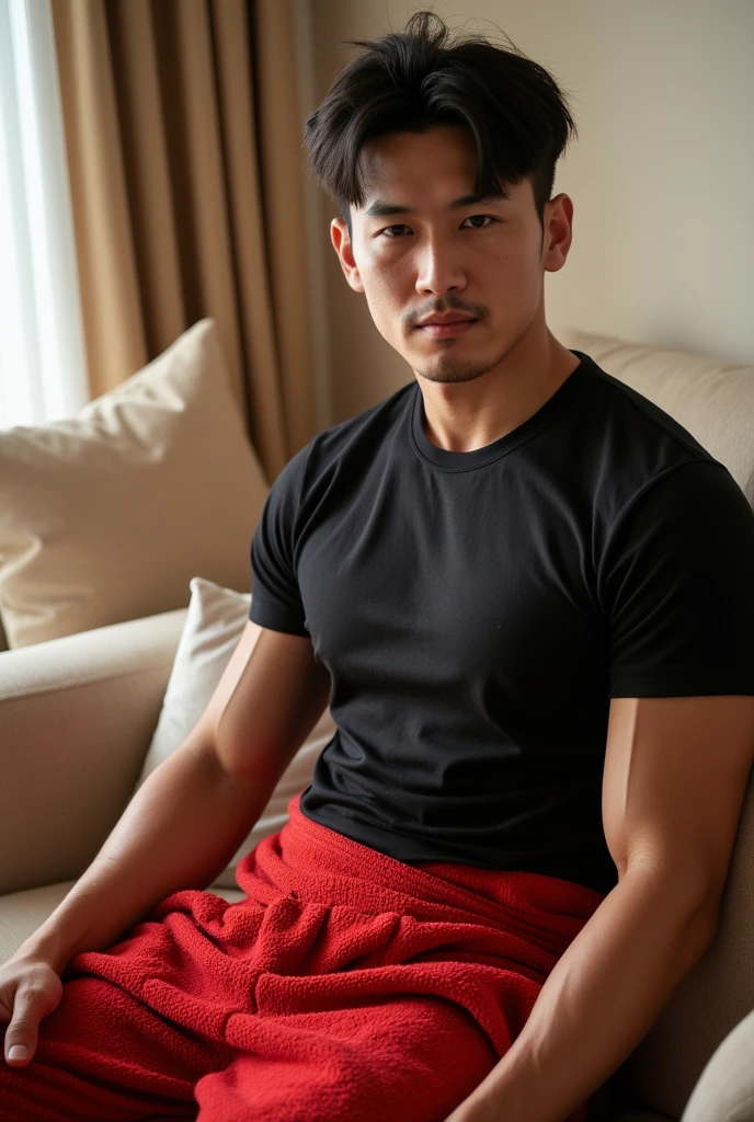 45 yers old,Kogoro Mouri,Shirtless,Tong,Bulge,onbed,Kneeling,leg wide open,black long socks,Muscle men,lbeard,fortitude,artwork of a,tmasterpiece,k hd,an look of enjoyment,Be red in the face,lace Thong,sexyposture