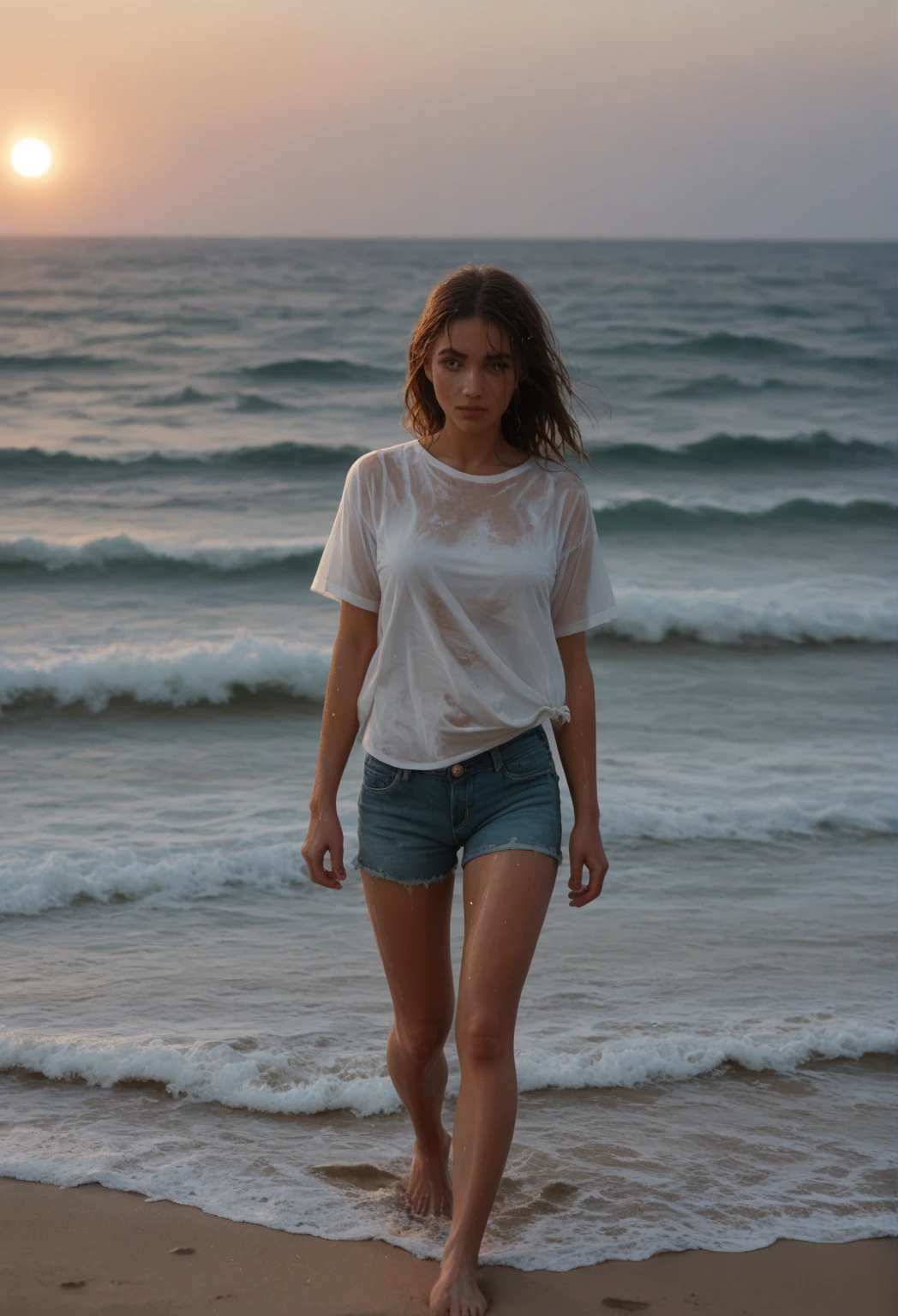 A alone girl at beach in very short cloths