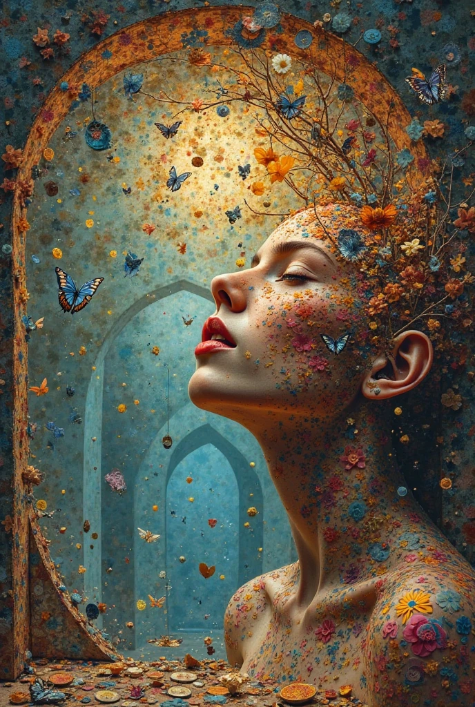 An abstract scene inside the human soul. Bright arabesque ornaments ...