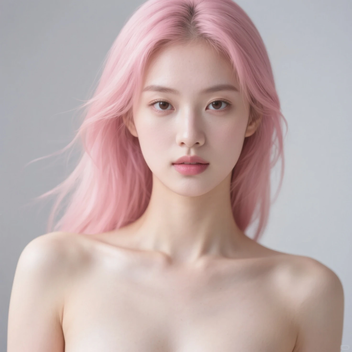(extra detailed body、extra detailed face、best qualtiy:1.2)、femele、looking at the viewers、(Midjourney Worldview、Pink hair color）