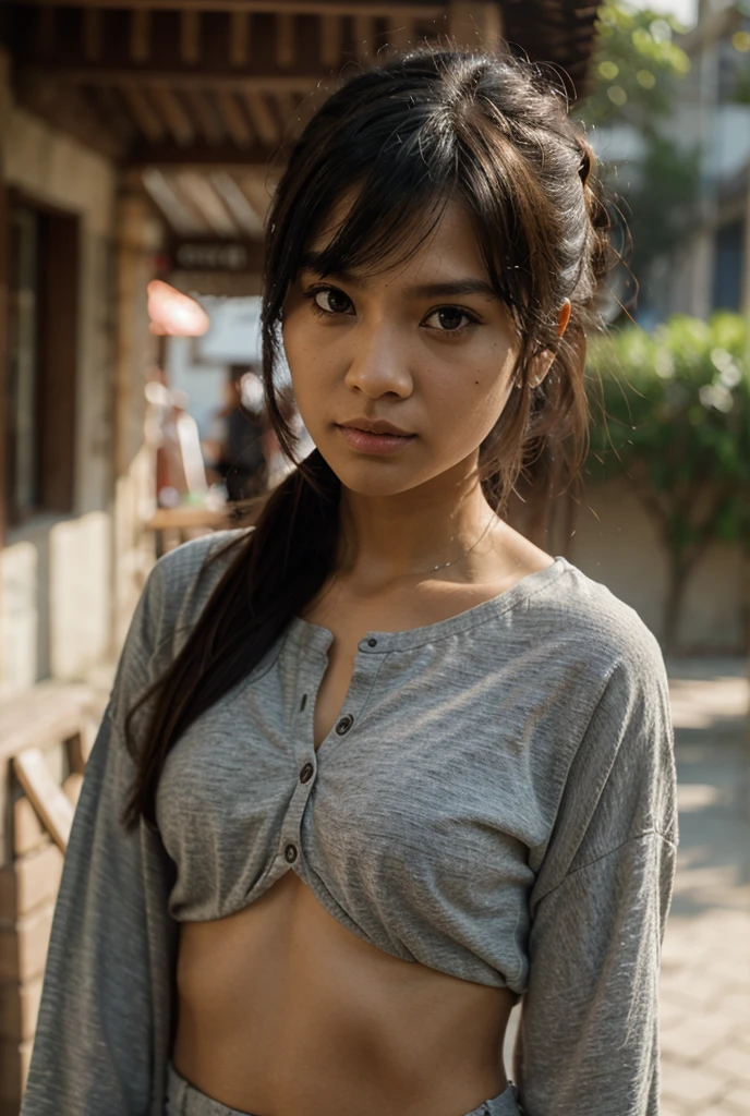 (Name :Putri Cahyani) a Pretty survivor,FFDBAC SKIN COLOR ,adding to the unsettling mood, Beautiful Eyes, Best Detailed Quality Face, 30 Year old. Long Hair, Big sized Chest, The walking dead vibes, Using Dirty wet tight T-Shirt, Clean Face
