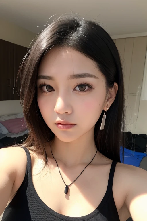 (1 girl:1.3), Alone, (very detailed face) full body masterpiece, Ultra realistic, 16K, gothic, Dreamy atmosphere, r3b3cc4 young, Sensual (Erotic), 1 girl (cute young) alone, delicate (seductive) female face, silky realistic hair, hair fringe, looking at viewer, (hentai) Sakuragi Otome (otome dori), black hair, goth makeup, simple unfocused background, bedroom background, jewelry, earrings, necklace, young beauty, portrait, hoop earrings, realistic, soft lighting, slender hot body , photorealistic, detailed clear eyes, extremely erotic, delicate feminine, muscular female body, large natural breasts, belly hot, narrow waist, proportionally big hips, thick legs, beautiful, nude (porn), different sensual positions, raw, analog, sharp focus, 8K, high definition, dslr, high quality, Fujifilm XT3, Film grain, award winning, highly detailed skin artwork, realistic skin details, visible pores, clear focus, volumetric fog, 8k hd, dslr, high quality, Film grain, light skin, photographic realism , lomography 