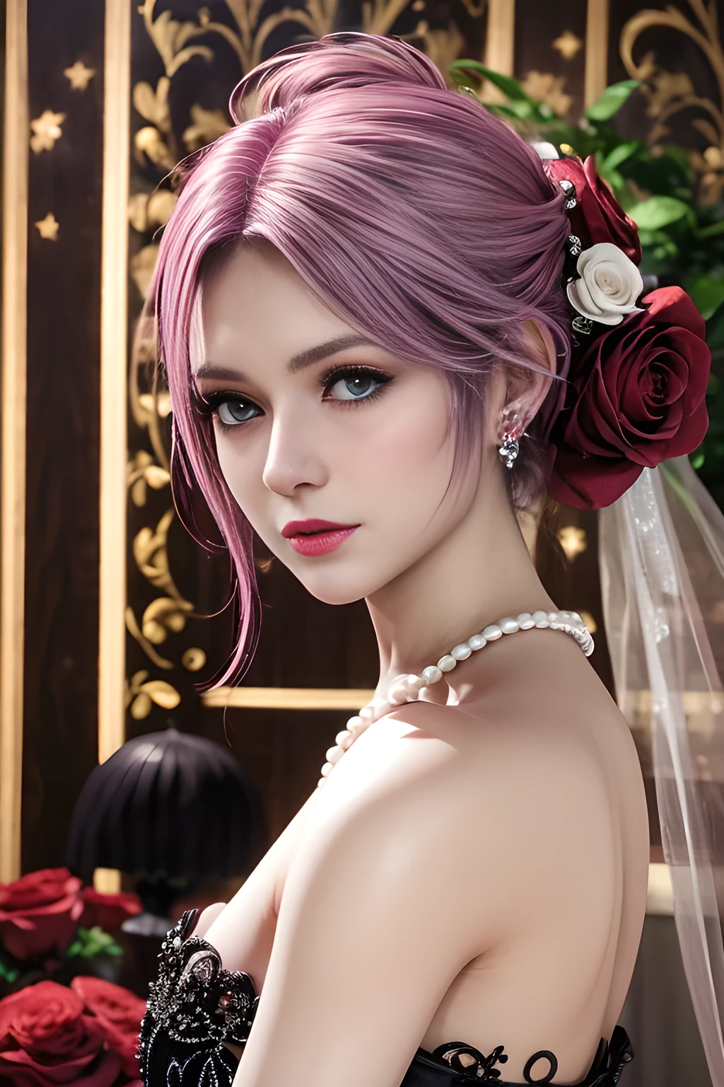 1个Giant Breast Girl,Elise, (Wearing Chinese Wedding_a skirt),jewely,Tattooed with,鎖骨,gigantic cleavage breasts,tmasterpiece, Best Picture Quality,of a real, Detailed pubic hair,8K,number art,Detailed pubic hair头发,(of a realistic, photo-of a realistic:1.37),Amazing Cleavage, finely detailled,full bodyesbian,