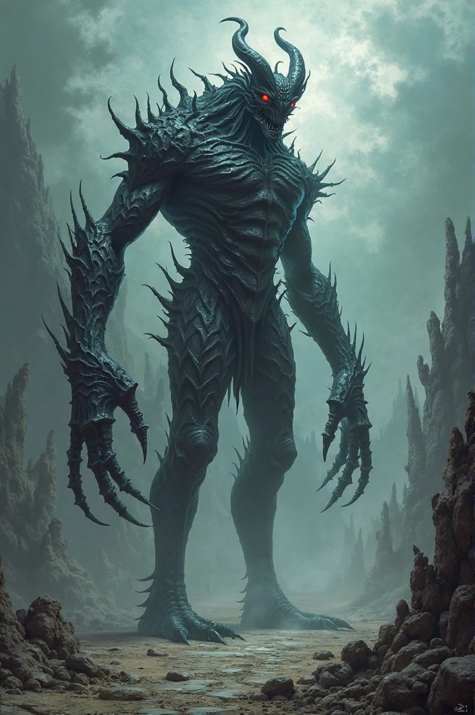 demon, gray and blue color palette