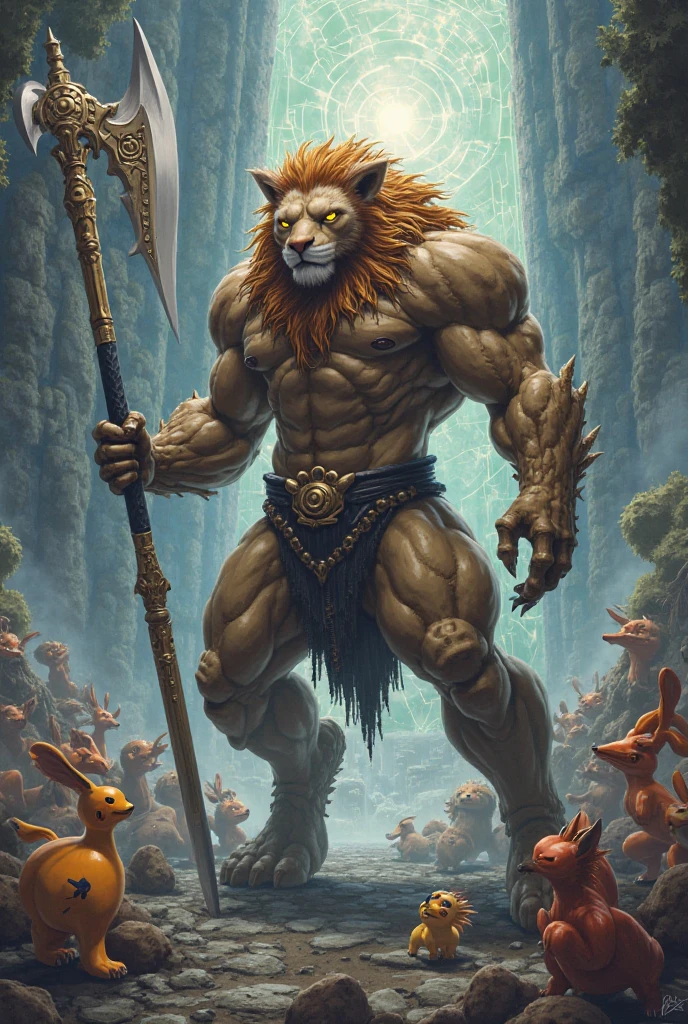 Furry, Kemono, Leon, Leomon, Digimon, solo, Antro body, Bigg Ass, Male Bulge, masculine, Full body, Feet, Braided Mane, Black leather harness, Spiked Anklet, White fitted fundoshi, (white Fundoshi) , Green forest with lake, Blue Sky Background with Green Grass Meadow, (Anime Blue Eyes), High Resolution, 4K Detailed, Good Lighting, Beautiful, Photorealistic, Realistic, (japanese Fundoshi), (white thong), tale, tale Leon, black claw nails, Big Scar on left shoulder