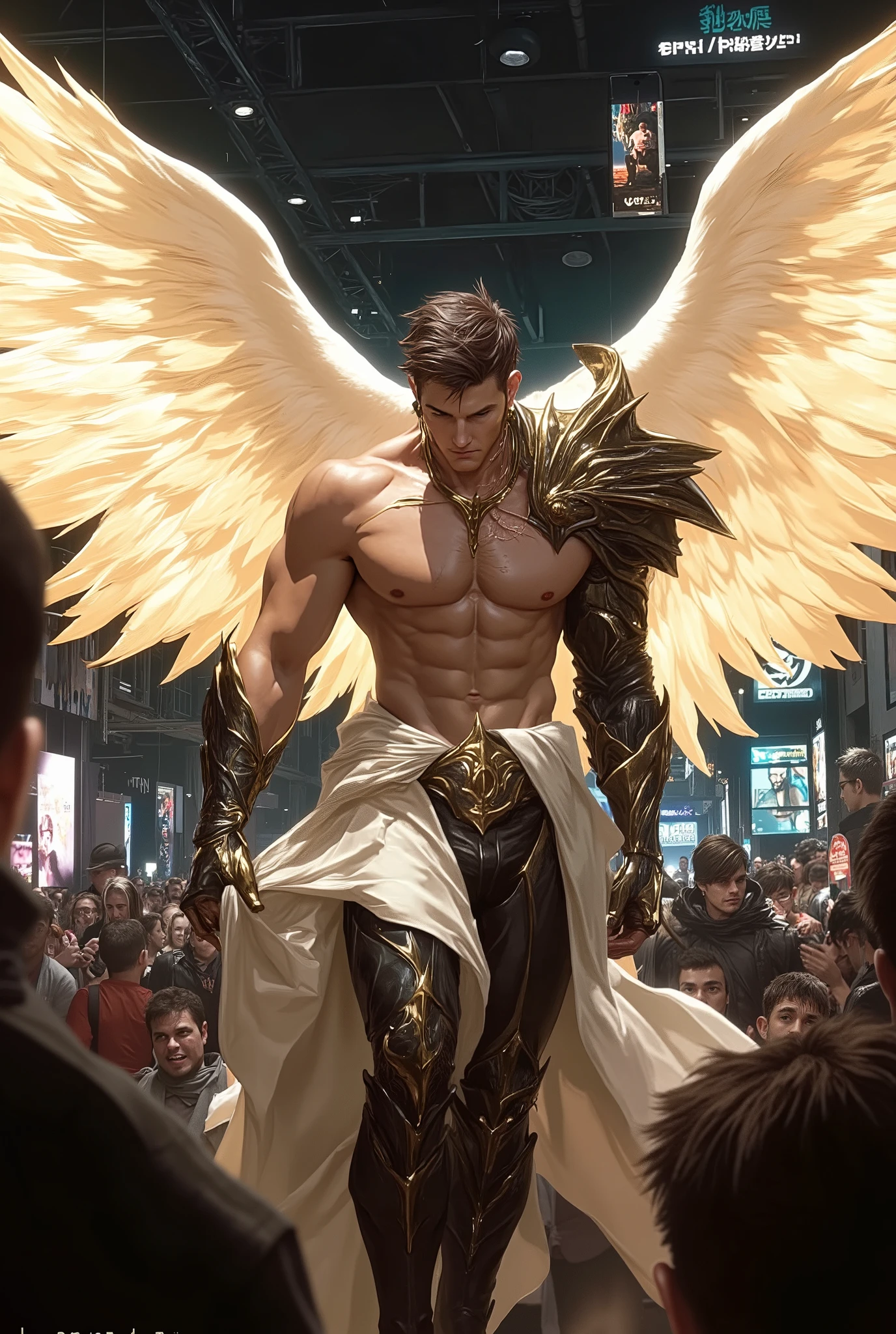 2heads, no less than two heads,speedo,arafed male angel with a sword and a cloak of four on the bed, male demon with white horns, majestic full-bodied angel, beautiful male god of death, attractive male deity, skinny male fantasy alchemist, winged human, winged boy, archangel, male with halo, Greek myth digital painting, epic angel wings, male demon