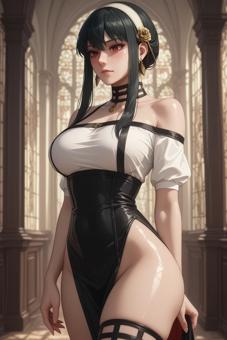(masterpiece, best quality:1.2),((photoreal:1.1)),perfect anatomy,((solo:1.5)), ((alone:1.4)),((1 middle age woman:1.5)),(1 MILF),perfect eyes,((Yaoyorozu Momo)), ((looking at viewer:1.4)),((horizontal angle)),((view from the front:1.4)),(straight-on:1.4),shooting from front,lighting from front,((sagging small breasts)),((Piutuary small breasts:1.4)),(muscular:1.2),((cod lips)),((squatting:1.3)),((spreading your legs wide:1.3)),(holding your head high),((hands on your hip bone:1.3)),delicate and beautiful,ponytail hair,((bare legs)),((bare arms)),((bare shoulders)),BREAK ((white clothes:1.3)),circlet,armlet,earrings, necklace, cleavage, white gloves, thighhighs, white legwear, armor, elbow gloves, no bra, breasts apart, belt, center opening, open clothes, short dress, white thighhighs, white dress, thighs, 