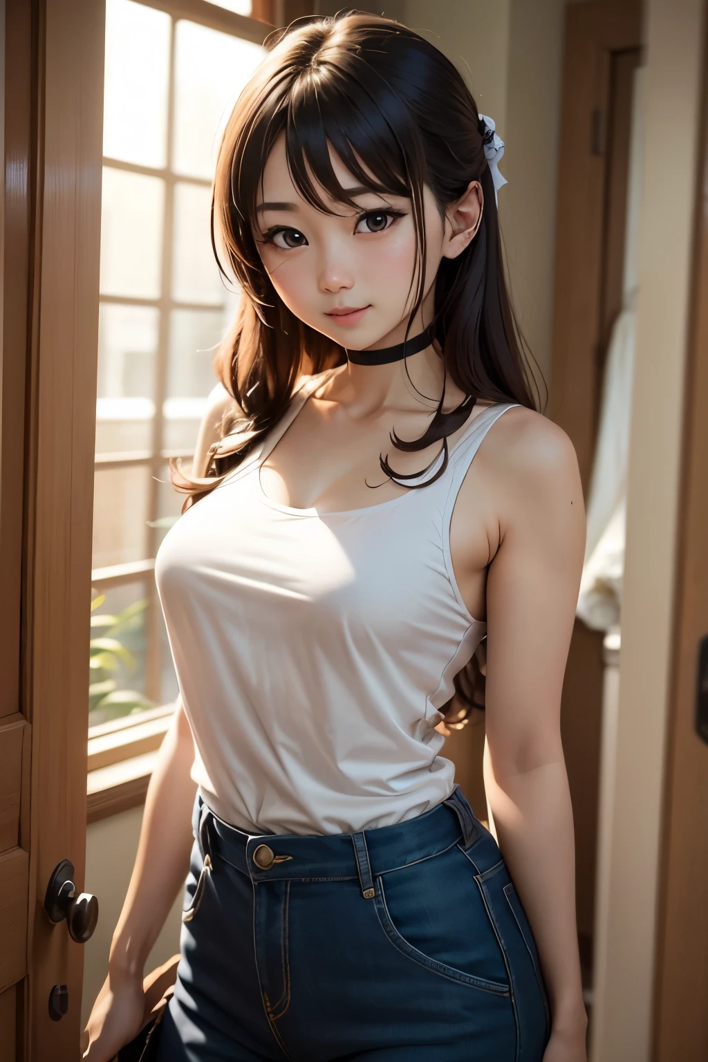 teens girl、Tank Tops、a miniskirt、small tits