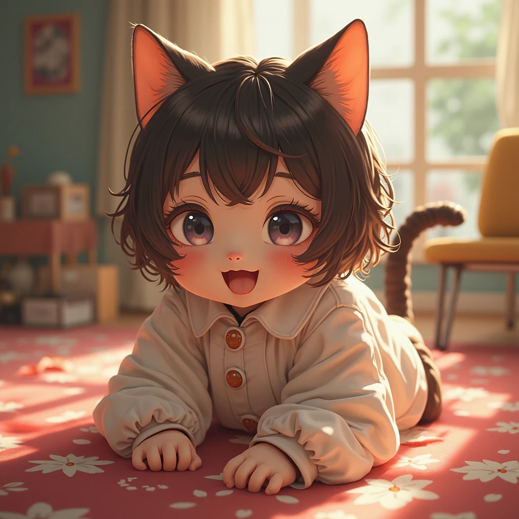 cat girl crying in her room