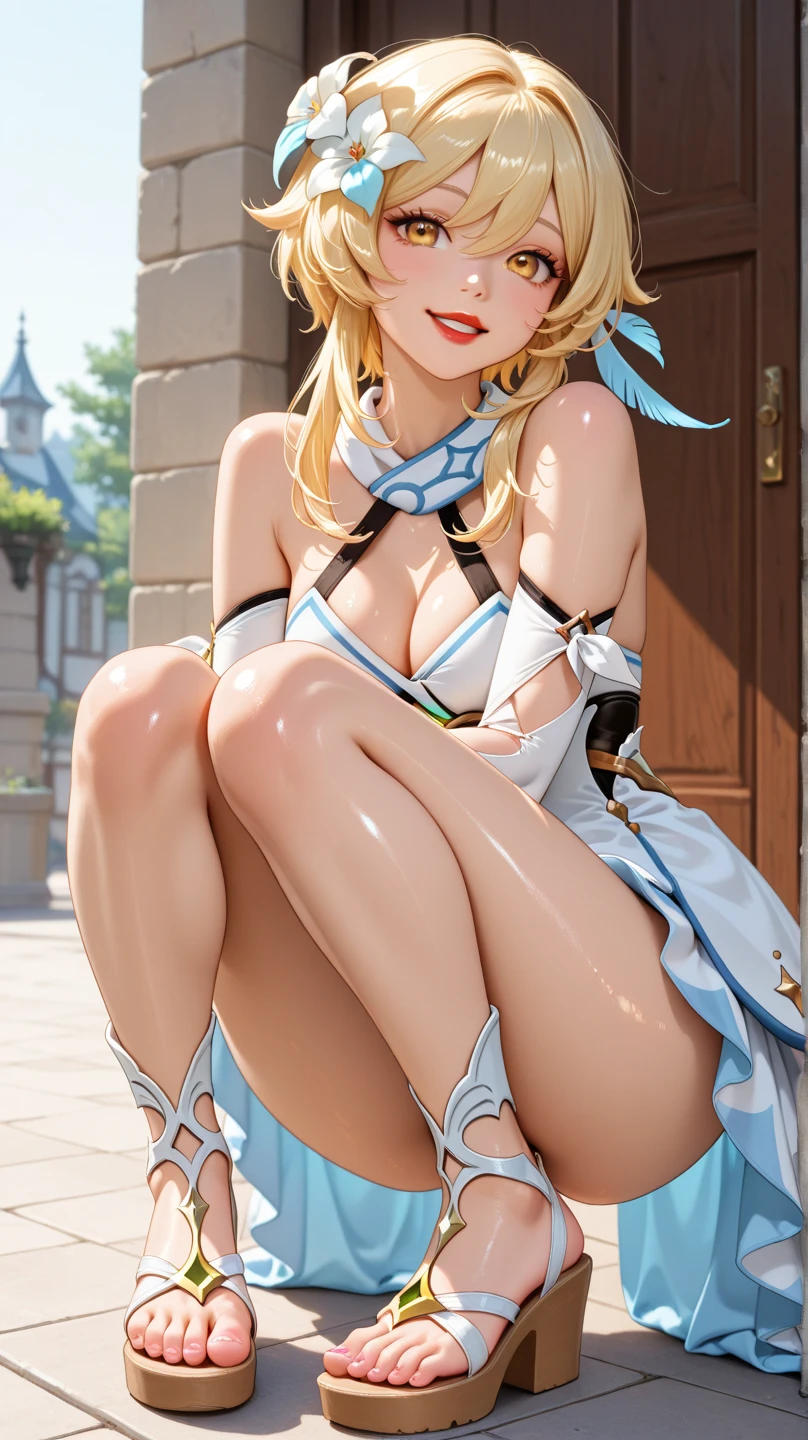 Sailor Uranus,One girl,Blonde,blue choker,Earrings,gloves,jewelry,Magical girl,plant,Sailor Uranus,Sailor Uranus,short hair,alone,star choker,tiara,((very short hair)),white gloves,masterpiece、Highest quality、High resolution、High-quality images、8K, 1 female、((Skin luster:1.3))、Skin Texture、Expression of fine eyes, realism, detailed manga style, Manga art style, Perfect Line Drawing, Beautiful line art, digital manga art girl, clear, charm, ((naked,:1.5)), ((squat:1.3)), ((spread legs:1.3)), Put your hands together above your head, Dutch Angle