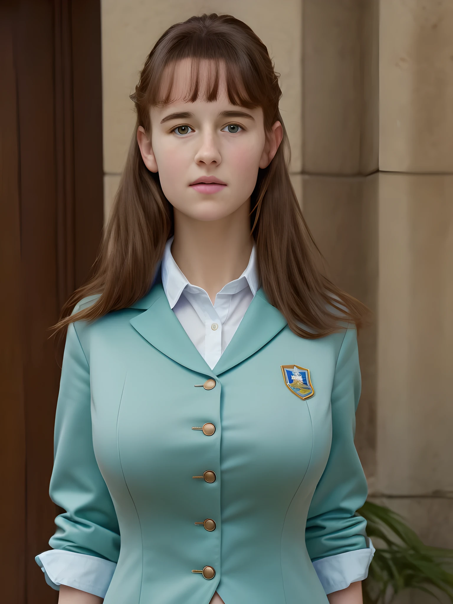 (best quality,4k,8k,highres,masterpiece:1.2),(ultra-detailed,photorealistic,photo-realistic:1.37), (((Clare))), ((student wearing uniform)), (very large sagging bust)